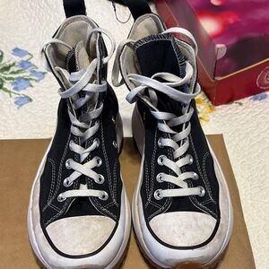 Converse Black and White High-Tops with Brown Sole